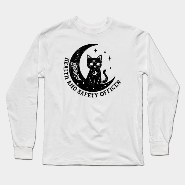 Health And Safety Officer - Magical Cat On Moon Long Sleeve T-Shirt by best-vibes-only